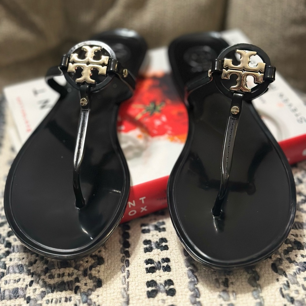 Tory Burch Black and Gold Sandals